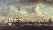 VELDE, Willem van de, the Younger The Gouden Leeuw before Amsterdam t oil painting on canvas